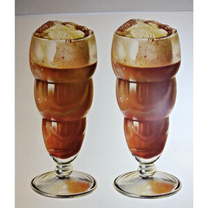 2 Chocolate Ice Cream Soda Floats Vintage Diecuts 15" Paper Signs Original 1950s